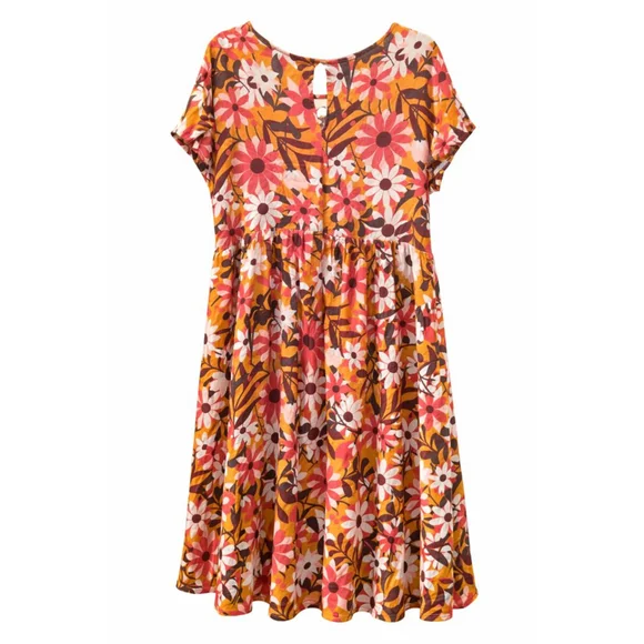 LuLaRoe Floral Dress – Size Medium – Mustard/Pink Retro Print - Picture 2 of 5